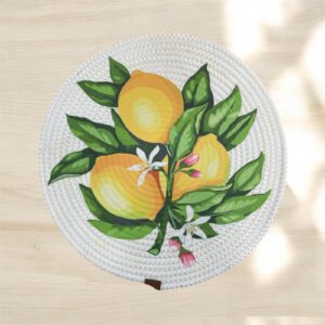Limon desenli Baskılı Hasır Amerikan Servis 6 lı Doğal ve Şık Masa Dekorasyonu